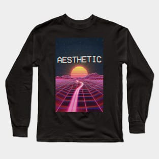 Aesthetic Vector Sunset Skyline Graphic Design Long Sleeve T-Shirt